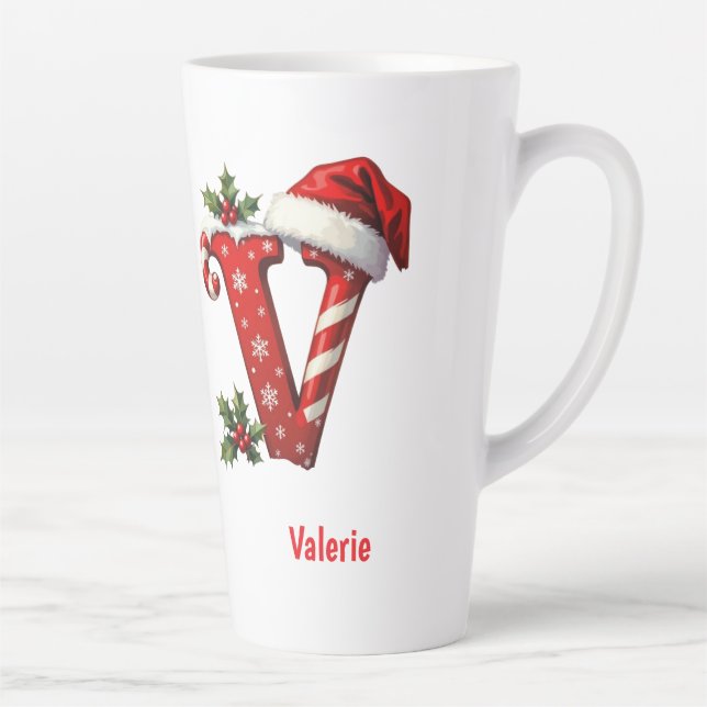 Elegantes Santa-Monogramm Anfangs-V frohe Weihnach Milchtasse (Rechts)