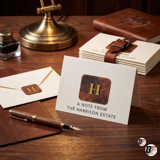 Elegantes Sattelleder Monogramm Custom Dankeskarte (#OrderNow)