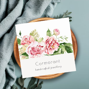 Elegantes sauberes rosa grünes Wasser, Peony Flora Quadratische Visitenkarte