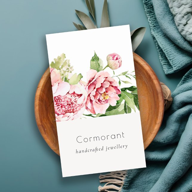 Elegantes sauberes rosa grünes Wasser, Peony Flora Visitenkarte (Von Creator hochgeladen)