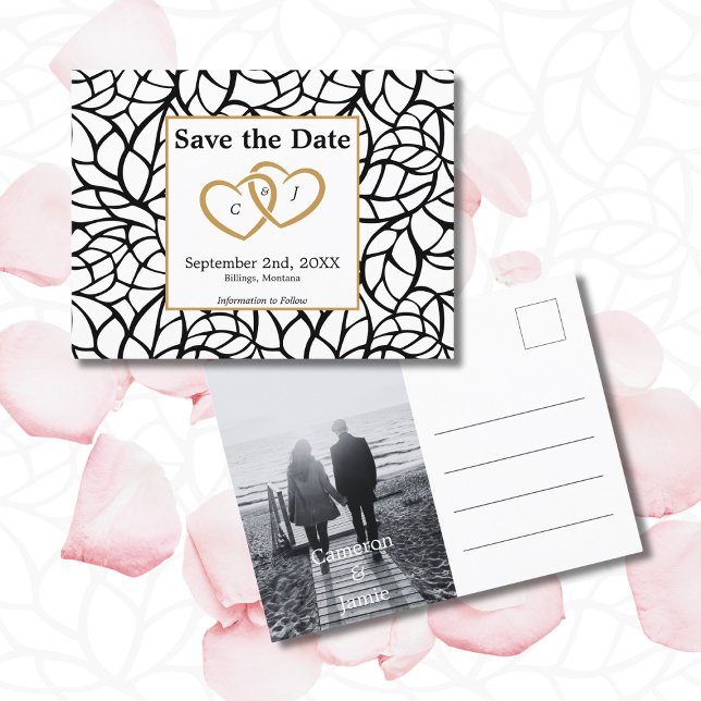 Elegantes Save the Date Black & White Wedding Them Postkarte (Elegant Save the Date Black & White Wedding Theme Postcard)