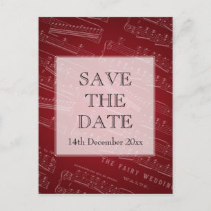 Elegantes Save the Date Blatt-Musik-Rot Ankündigungspostkarte