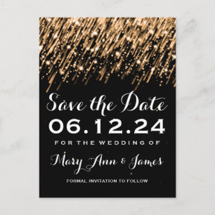 Elegantes Save the Date fallende Stern-Gold Ankündigungspostkarte