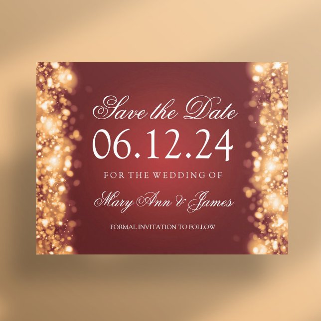 Elegantes Save the Date funkelndes Licht Gold Ankündigungspostkarte (Elegant Save The Date Sparkling Lights Gold Announcement Postcard)