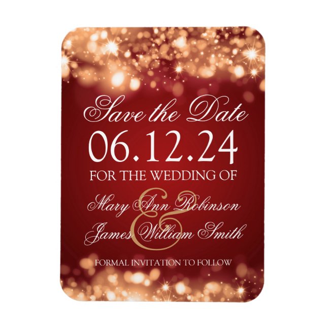 Elegantes Save the Date funkelndes Licht Gold Magnet (Vertikal)