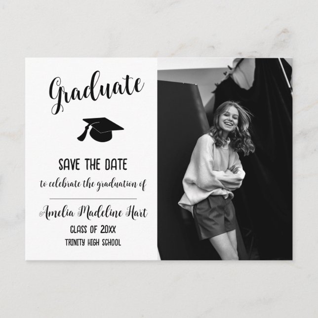 Elegantes Save the Date Graduate Foto Postkarte (Vorderseite)