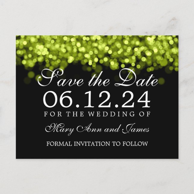 Elegantes Save the Date grünes Licht Ankündigungspostkarte (Vorderseite)