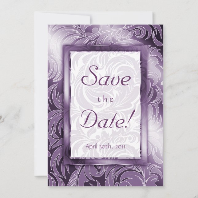 Elegantes Save the Date Kartenleaf Bläserndes Lila (Vorderseite)