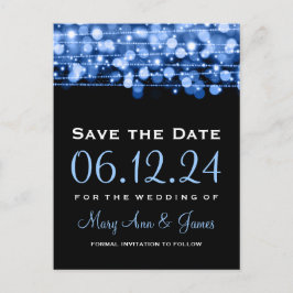 Elegantes Save the Date Party Glitzern Blue Ankündigungspostkarte