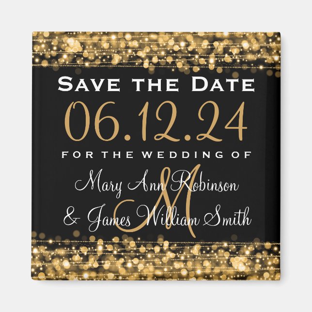 Elegantes Save the Date Party Glitzern Gold Magnet (Vorne)