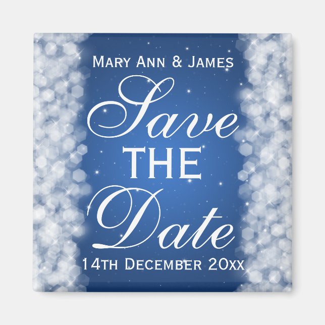 Elegantes Save the Date Party Sparkle Blue Magnet (Vorne)