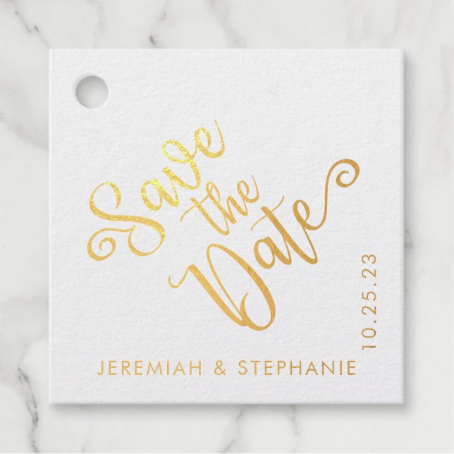 Elegantes Save the Date Typografie-Foto Geschenkanhänger (Vorderseite)