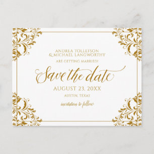 Elegantes Save the Date Vintages Gold Ankündigungspostkarte
