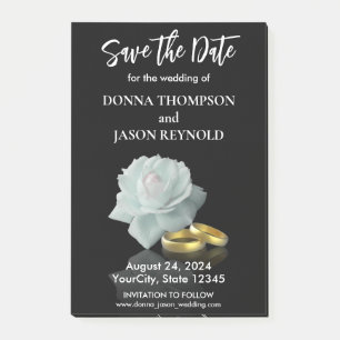 Elegantes Save the Date White Rose Gold Ring Scrip Post-it Klebezettel