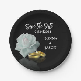 Elegantes Save the Date White Rose Gold Rings Scri Pappteller