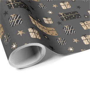 Elegantes Scandi Christmas Gold & Black Wrapping Geschenkpapier