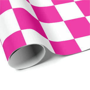 Elegantes Schachbrett in Weiß und Heiß Rosa Geschenkpapier