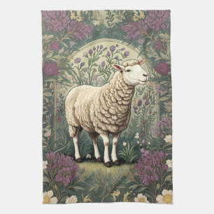 Elegantes Schaf Lavendel Blumenhintergrund Geschirrtuch