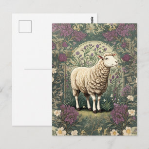 Elegantes Schaf Lavendelblüten-Hintergrund Postkarte