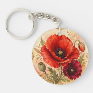 Elegantes scharlachrotes Mohnblumen-Medaillon Schlüsselanhänger
