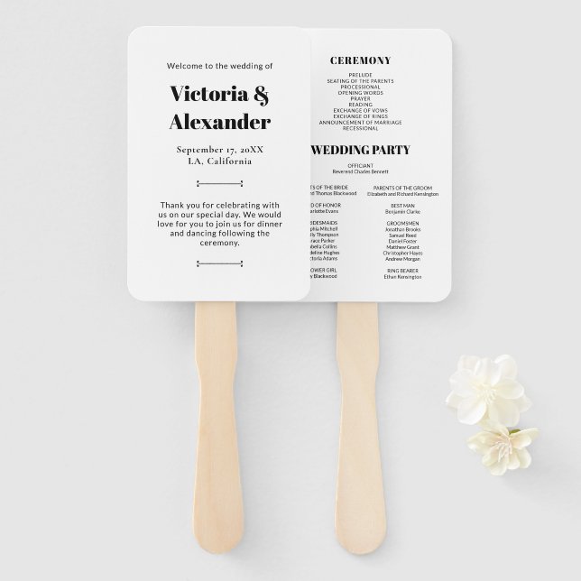 Elegantes schick Black & White Simple Wedding Prog Fächer (Vorne und Hinten)