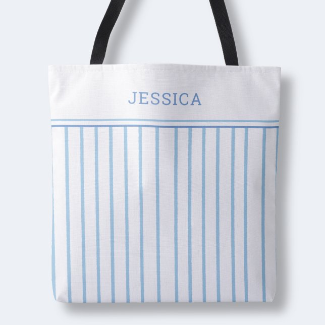 Elegantes, schick Blau und Weiß, schlichtes Muster (Elegant Chic Blue and White Simple Striped Pattern Tote Bag)