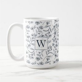 Elegantes schick blaues und weißes Foliage Monogra Kaffeetasse