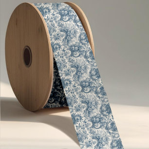 Elegantes, schick-blaues Vintages Jouy-Blumenspiel Ripsband