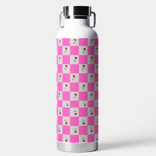 Elegantes schick rosa und weiß Kariert mit Blume F Trinkflasche