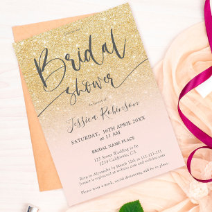Elegantes, schicke Gold Glitzer Skript-Brautparty Einladung