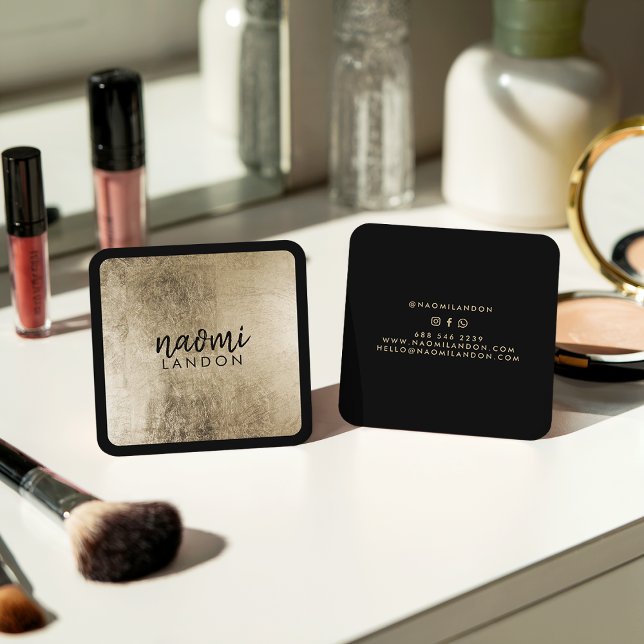 Elegantes schicke Gold, modernes, quadratisches Sc Quadratische Visitenkarte (Elegant chic gold modern square minimalist black)