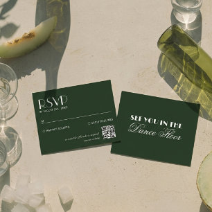 Elegantes, schickes, dunkelgrünes QR-Code-Hochzeit RSVP Karte