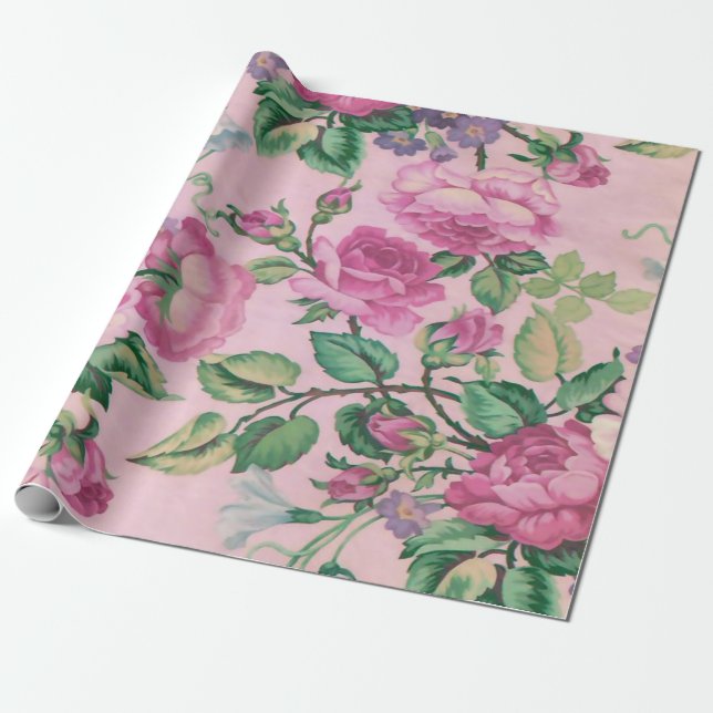 Elegantes schickes rosa Blumenmuster Geschenkpapier (Ungerollt)