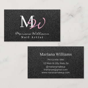 elegantes schickes schwarzes Glitter-Monogramm-Nag Visitenkarte