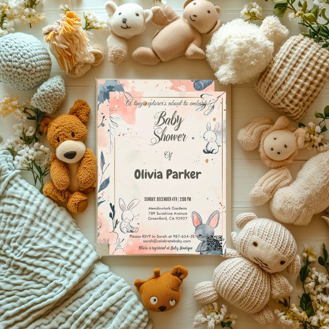 Elegantes Schiefergrau und Rosa Aquarellbaby Einladung (Von Creator hochgeladen)