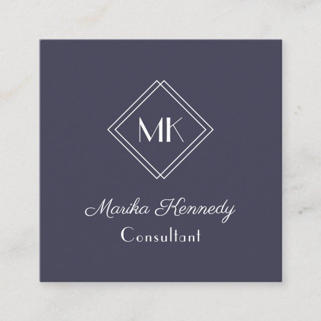 Elegantes Schiefergraues Berufliches Monogramm Quadratische Visitenkarte (Vorderseite)