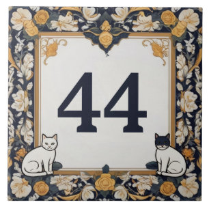 Elegantes Schild mit Hausnummer für Katzenliebhabe Fliese