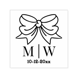 Elegantes Schleifenband #4 Hochzeitspaar Initialen Permastempel