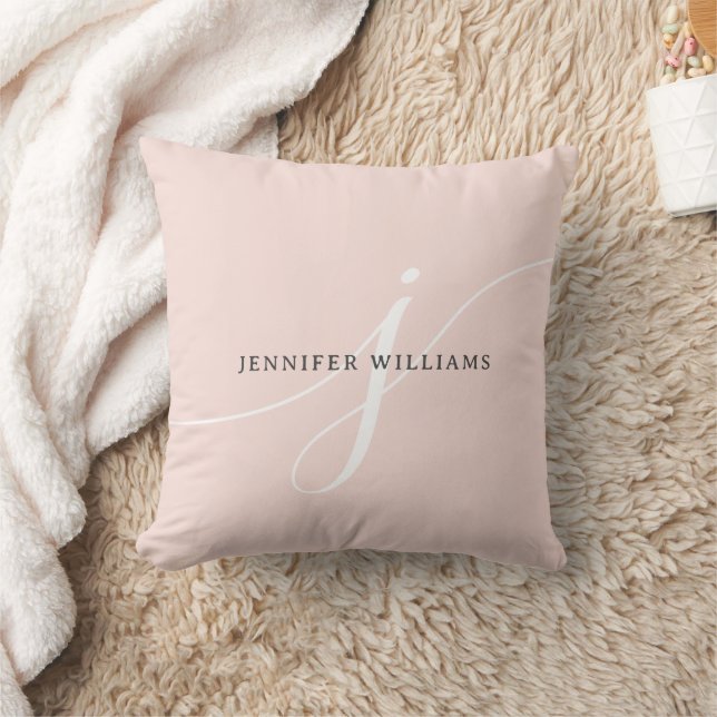 Elegantes Schlicht Blush Pink White Script Monogra Kissen (Decke)