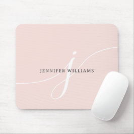 Elegantes Schlicht Blush Pink White Script Monogra Mousepad