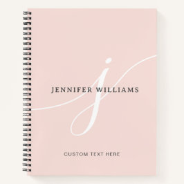 Elegantes Schlicht Blush Pink White Script Monogra Notizbuch