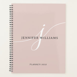 Elegantes Schlicht Blush Pink White Script Monogra Planer