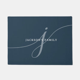 Elegantes Schlicht Navy White Script Monogram Fußmatte