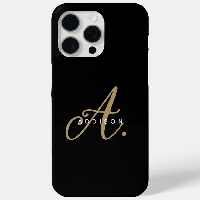 Elegantes Schlichtes Black-Gold-Script-Monogramm Case-Mate iPhone Hülle (Rückseite)