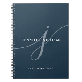 Elegantes Schlichtes Dusty Navy Blue Script Monogr Notizblock