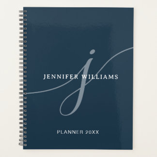 Elegantes Schlichtes Dusty Navy Blue Script Monogr Planer