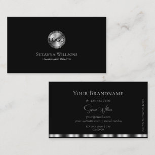 Elegantes Schlichtes Schwarz und Silber mit Logo S Visitenkarte