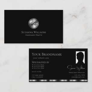 Elegantes Schlichtes Schwarzes Silber mit Logo und Visitenkarte