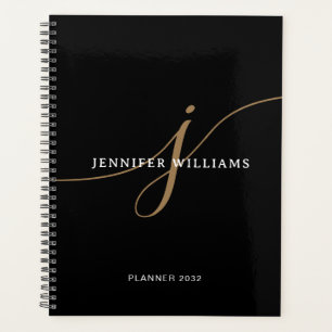 Elegantes schlichtes schwarzes und goldenes Schrif Planer