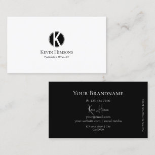 Elegantes Schlichtes Weiß und Schwarz mit Monogram Visitenkarte